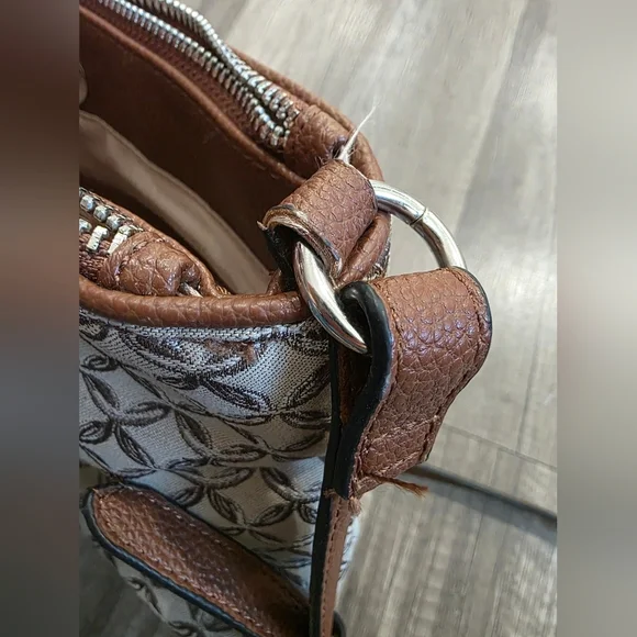 Dana Buchman Crossbody Bag Canvas Monogram Tan Preppy Classy Abstract Equestrian - Picture 12 of 14